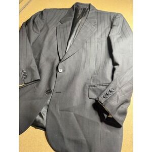 Vtg luca falconi Made in Italy Mens Black Pinstripe Two Button Blazer Jacket 46R